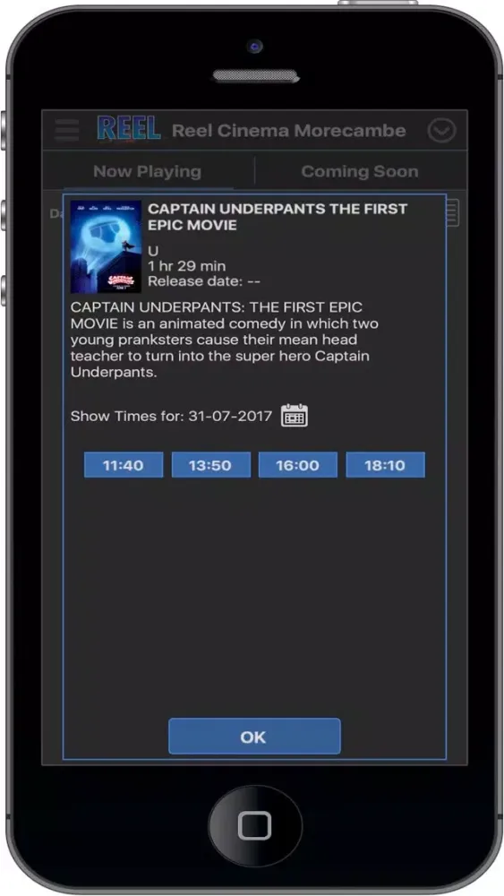 Capturas de tela do REEL Cinemas UK