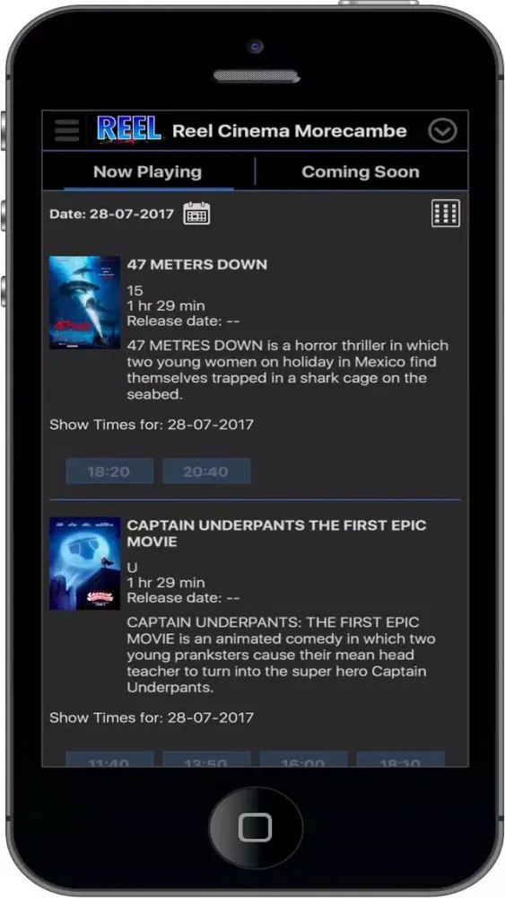 Capturas de tela do REEL Cinemas UK