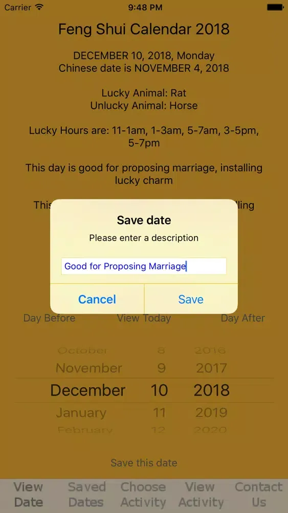Capturas de tela do Feng Shui Calendar 2018
