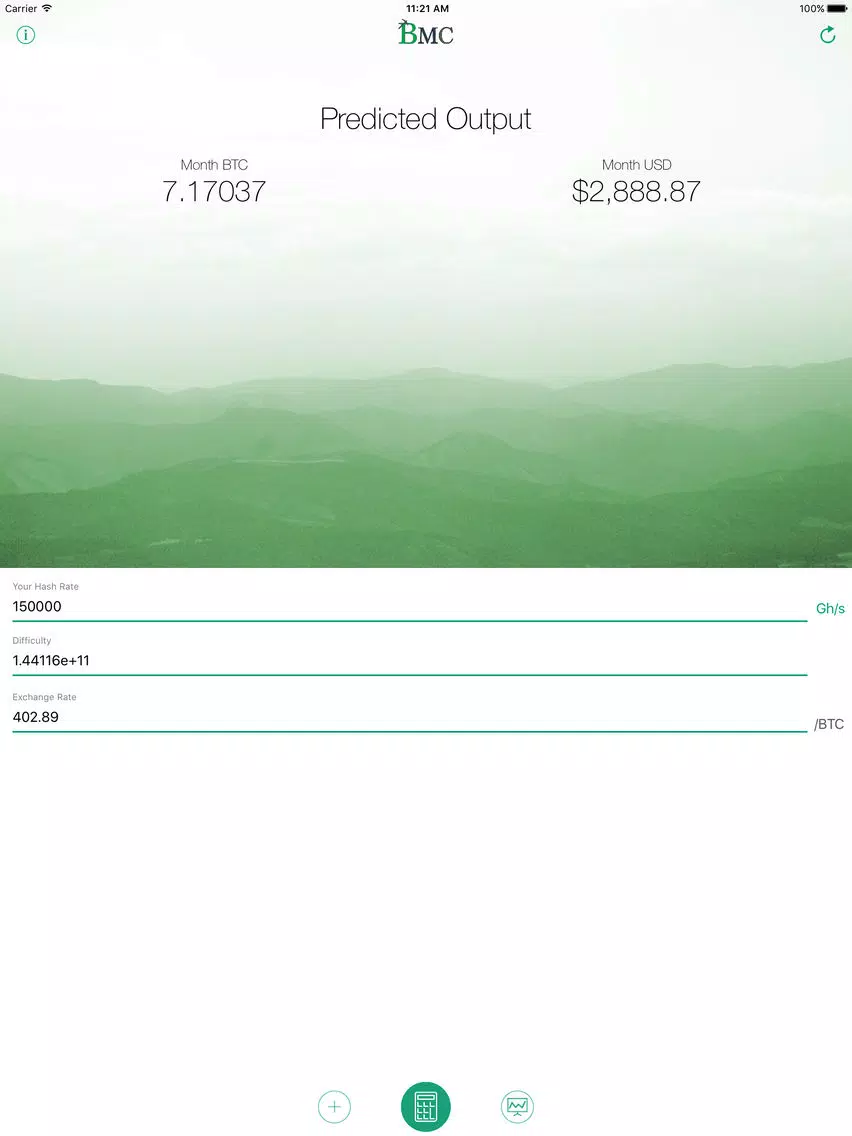 Tangkapan skrin BMC- Bitcoin Mining Calculator iPad 
