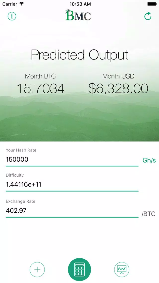 Tangkapan skrin BMC- Bitcoin Mining Calculator