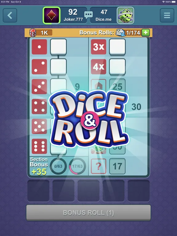 Capturas de pantalla de Dice-n-Roll online Yatzy iPad 