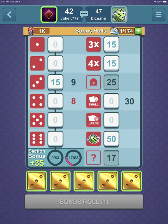Capturas de pantalla de Dice-n-Roll online Yatzy iPad 
