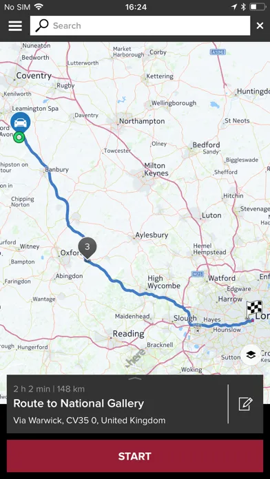 Capturas de tela do Jaguar InControl Route Planner