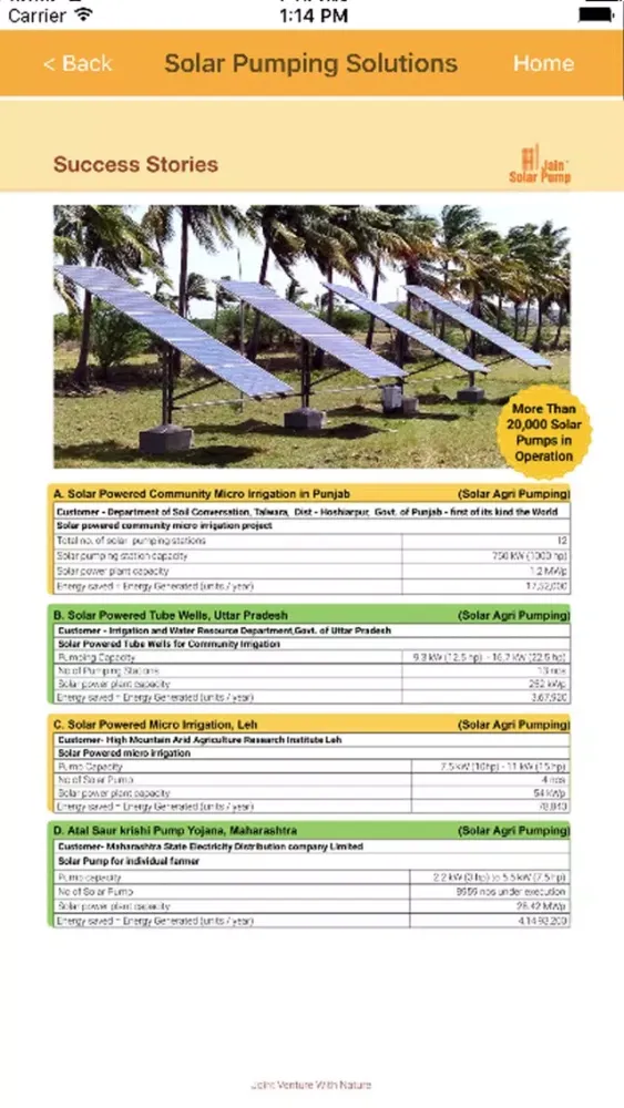 Screenshot di Jain Solar Pumping Solutions
