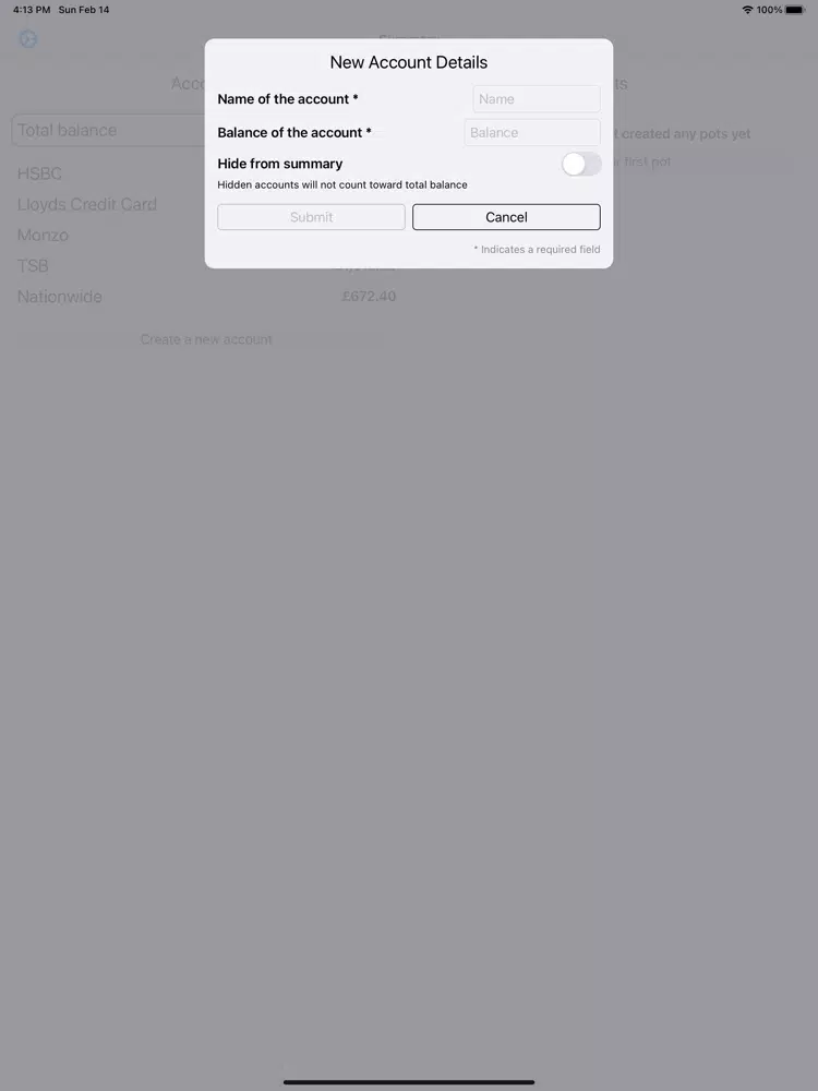 Tangkapan layar Savings Planner iPad 