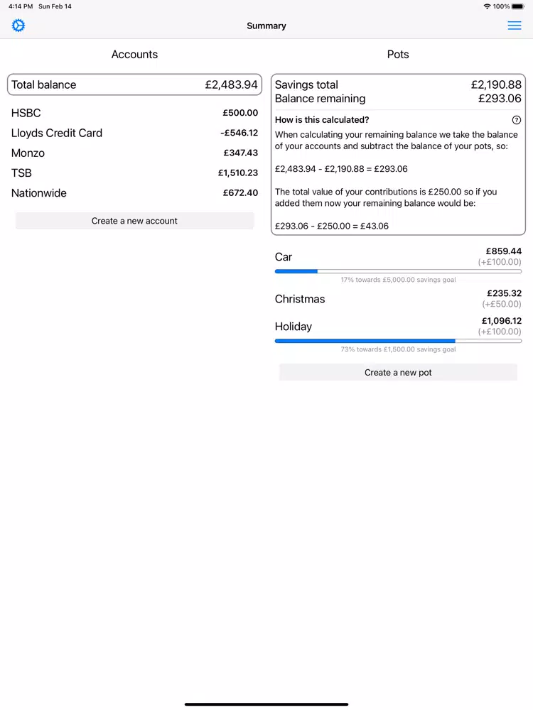 Tangkapan layar Savings Planner iPad 
