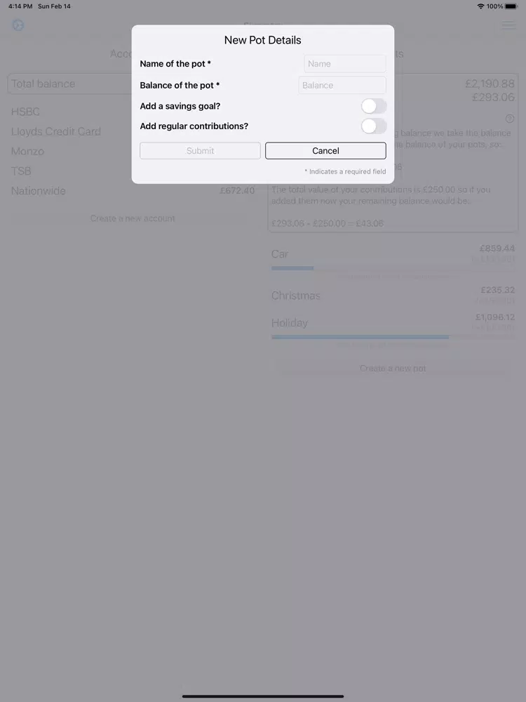 Tangkapan layar Savings Planner iPad 