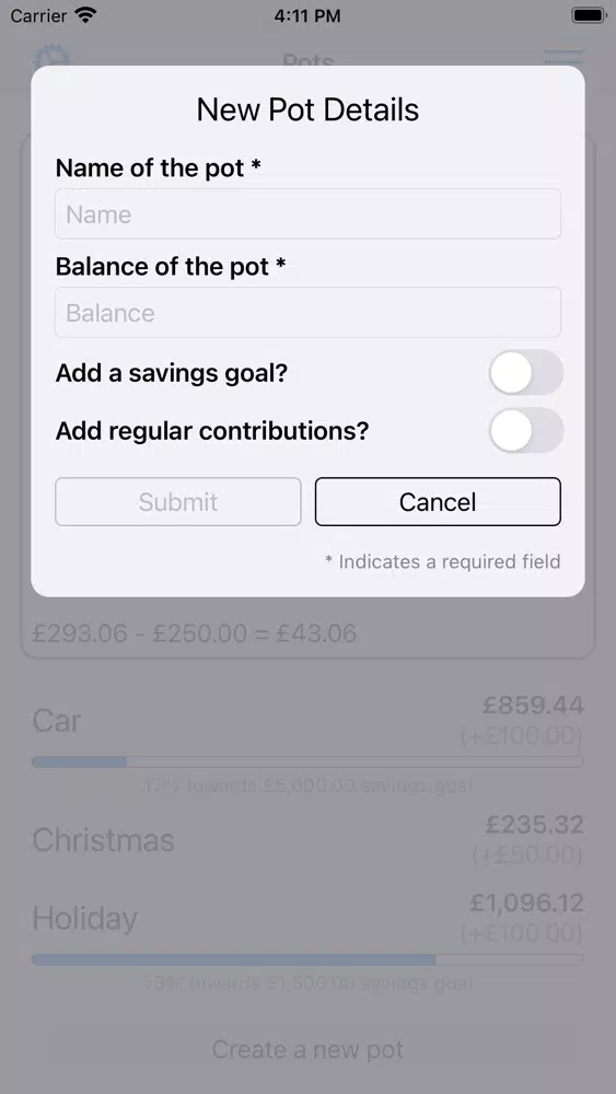 Tangkapan layar Savings Planner