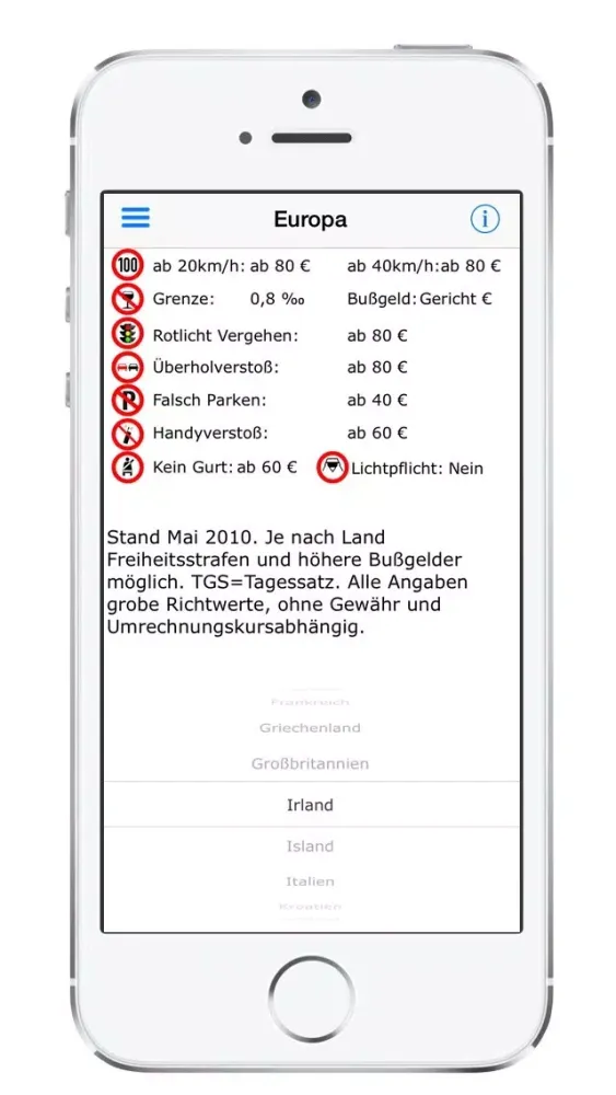 Bussgeldrechner 2014 - Deutschland & Europa Screenshots