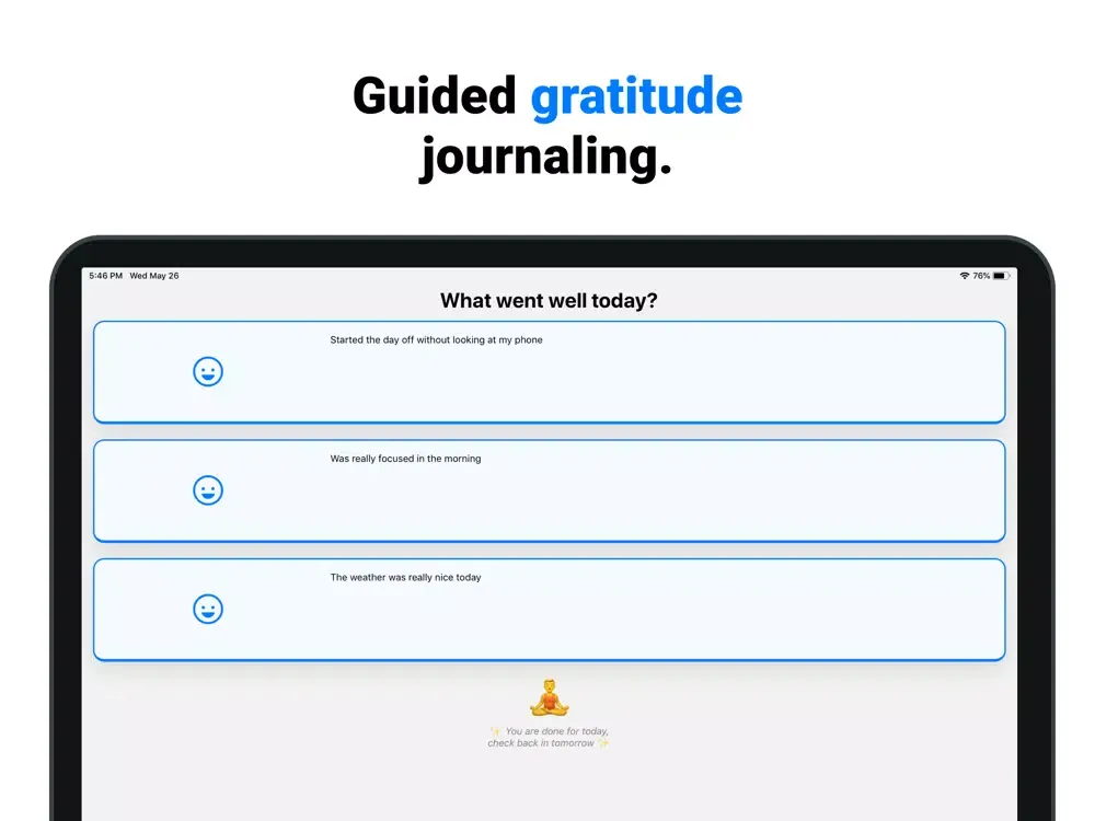 3 good things: a gratitude log iPad  スクリーンショット