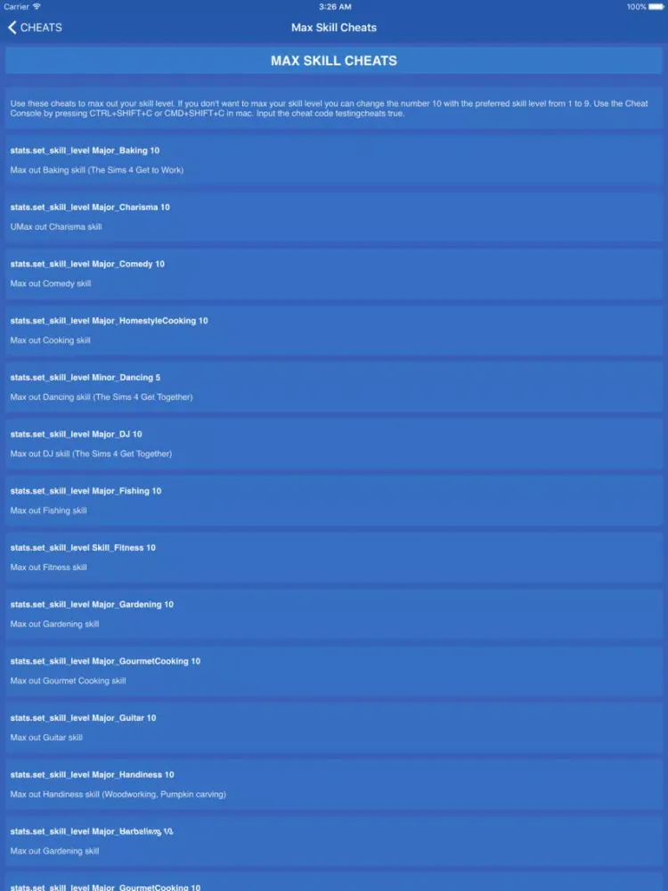 Screenshot di Cheats for Sims 4 (Cheat codes & Guides) iPad 