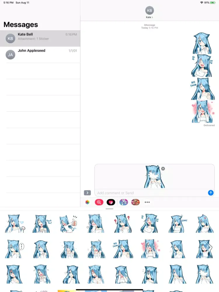 kawaii Blue Hair Emoji Sticker iPad  Screenshots