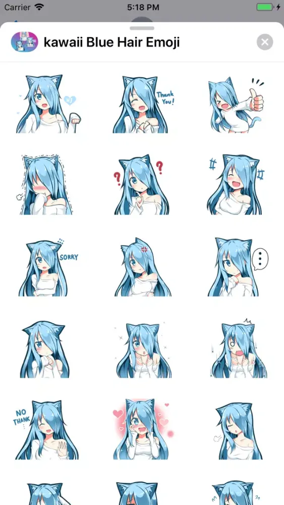 kawaii Blue Hair Emoji Sticker Screenshots
