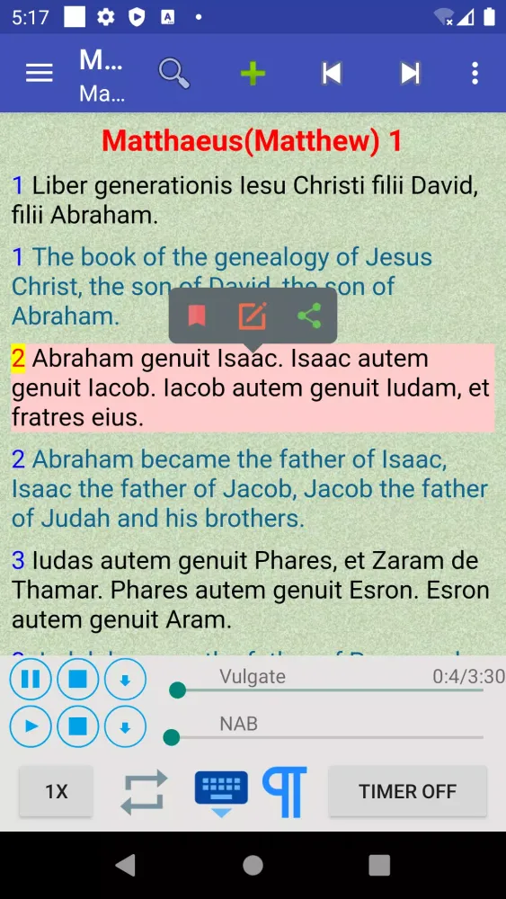 Latin English Vulgate Bible Screenshots