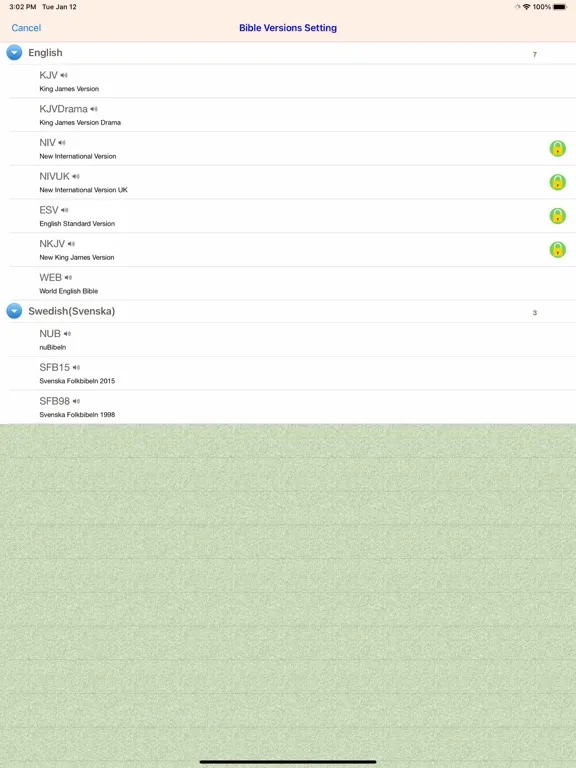 Tangkapan skrin Swedish Finnish English Bible iPad 