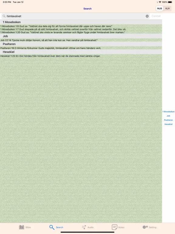 Tangkapan skrin Swedish Finnish English Bible iPad 