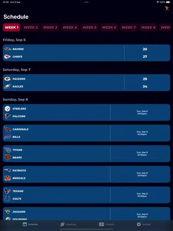 ภาพหน้าจอของ Footbalify: NFL Widget Results iPad 
