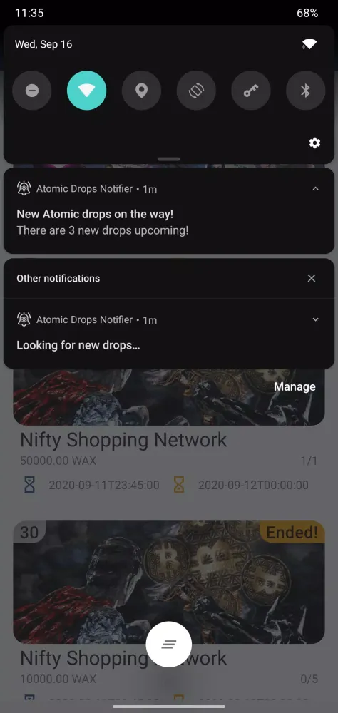 Tangkapan skrin Atomic Drops Notifier