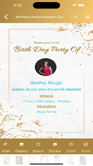 Ảnh chụp màn hình của Birthday Party Invitation Card