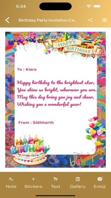 Ảnh chụp màn hình của Birthday Party Invitation Card