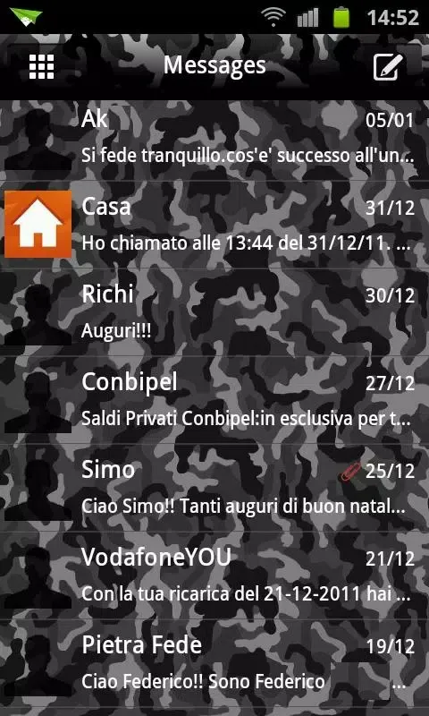 GO SMS Grey Camo Theme Screenshots