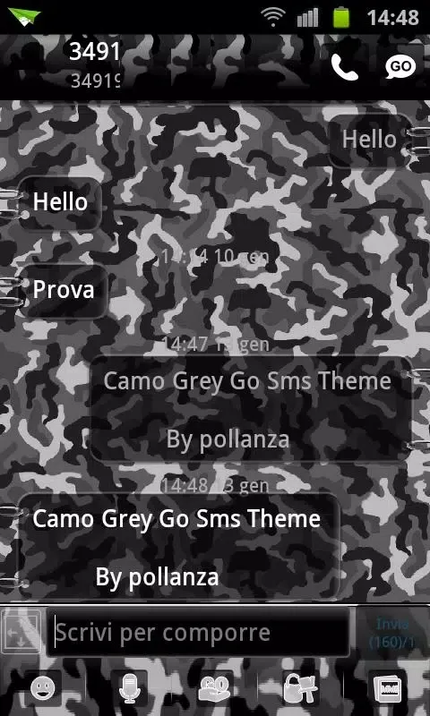 GO SMS Grey Camo Theme Screenshots
