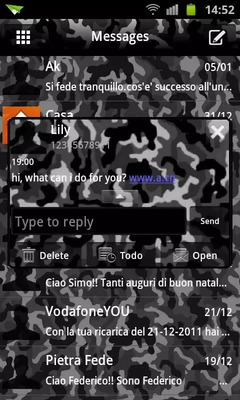 GO SMS Grey Camo Theme Screenshots