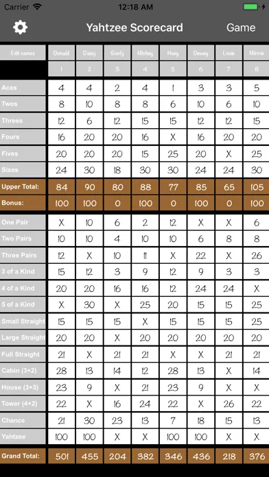 Captures d'écran de Yatzy Scorecard