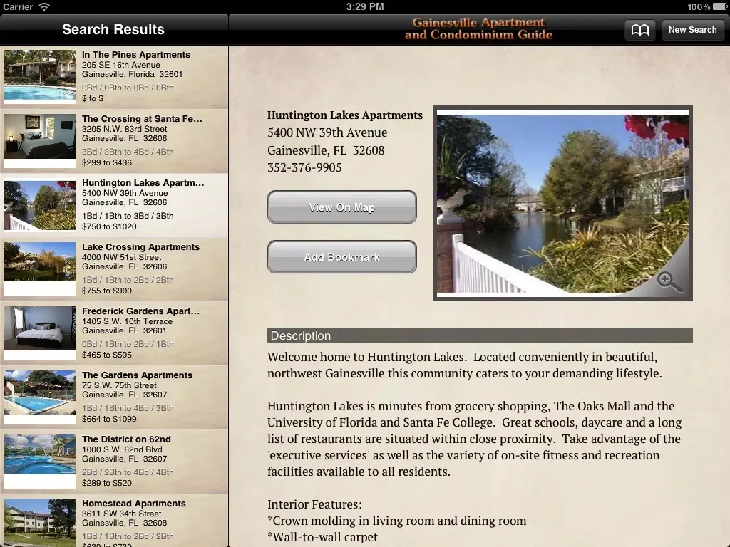 Tangkapan skrin Gainesville Rent iPad 