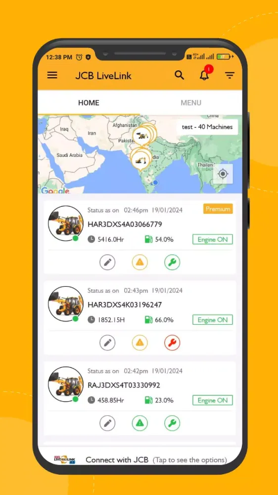 JCB Livelink Mobile App India Screenshots
