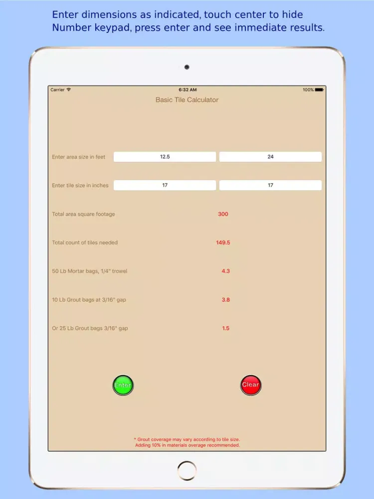 Tangkapan layar BasicTileCalc iPad 