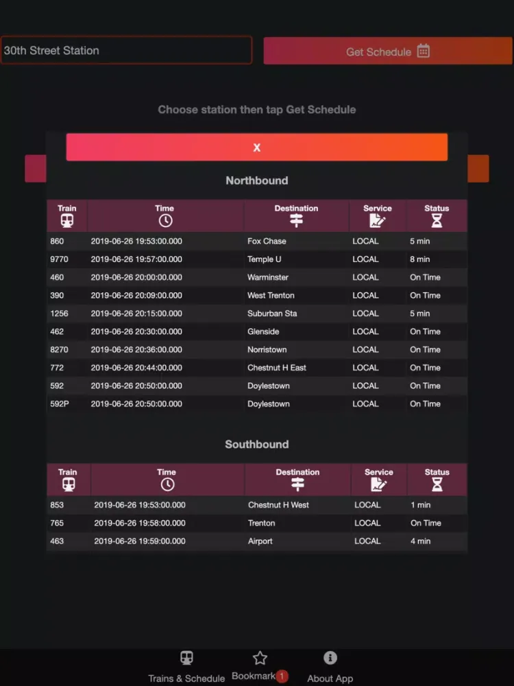 Capturas de pantalla de SEPTA Train Schedule iPad 