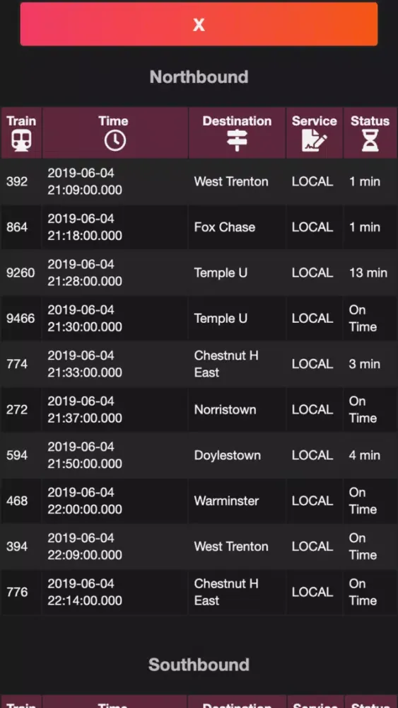 Capturas de pantalla de SEPTA Train Schedule