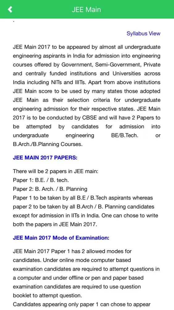 JEE Main Exam Preparation Screenshots