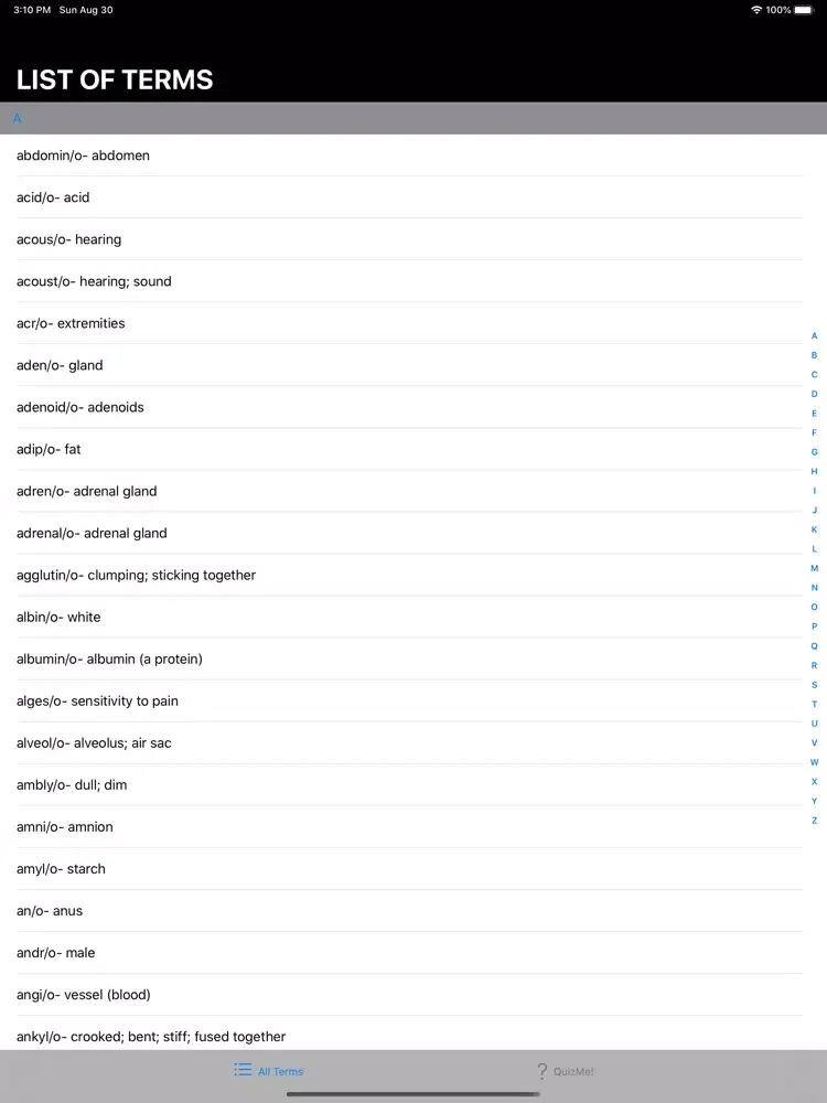 Tangkapan skrin MedTerm iPad 