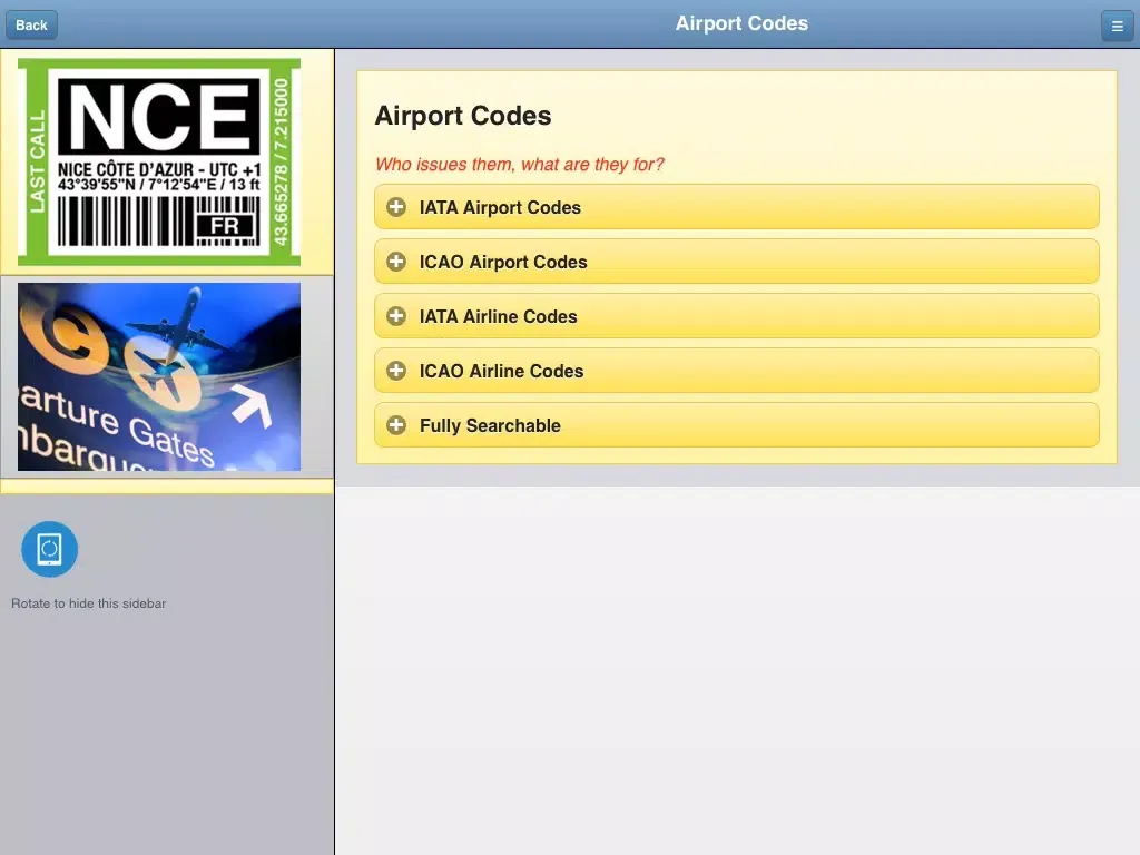 Airport Codes Database iPad  스크린샷
