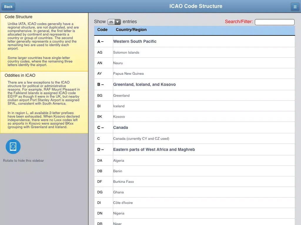 Airport Codes Database iPad  스크린샷