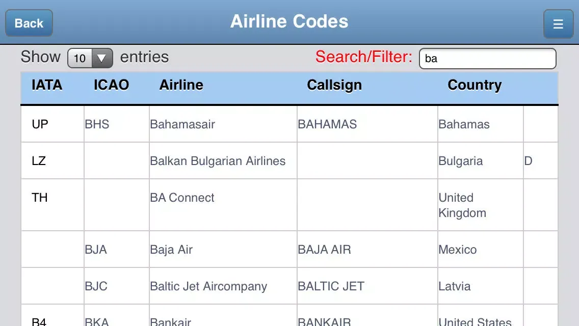 Airport Codes Database 스크린샷