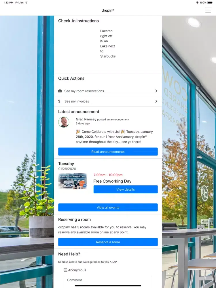 dropin coworking iPad  Screenshots