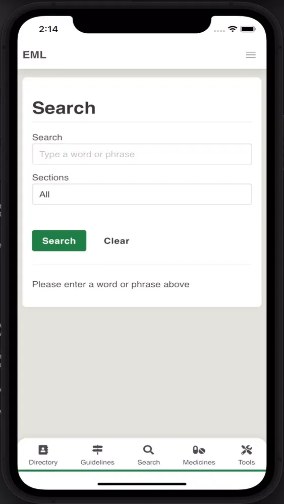 Capturas de tela do Eml Clinical Guide V2