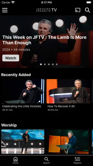 Capturas de tela do Jentezen Franklin TV