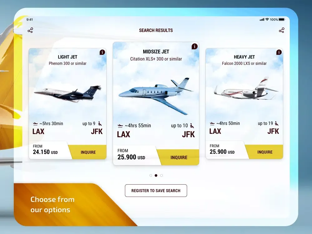 Ảnh chụp màn hình của Jetfinder: Private Jet Charter iPad 