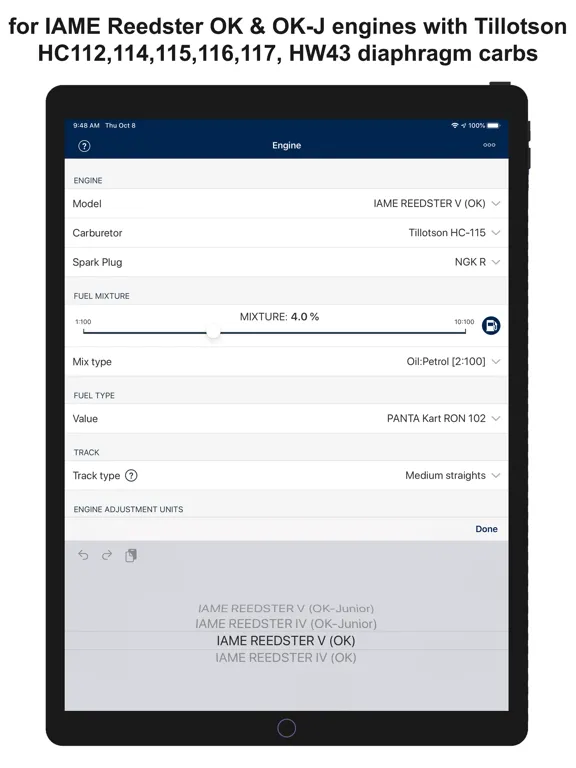 Jetting IAME OK OK-Junior Kart iPad 應用截圖