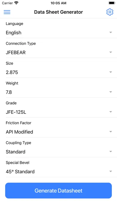Capturas de tela do JFE-TC Data Sheets