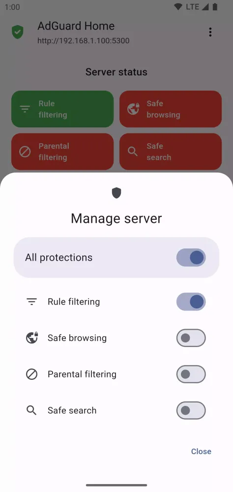 Capturas de tela do AdGuard Home Manager