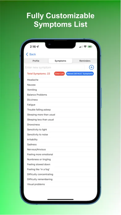 ClockConcussion: Log Symptoms应用截图
