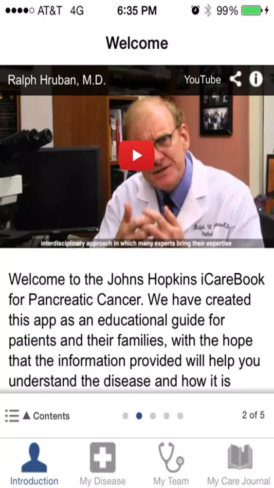 Capturas de pantalla de The Johns Hopkins iCarebook for Pancreatic Cancer