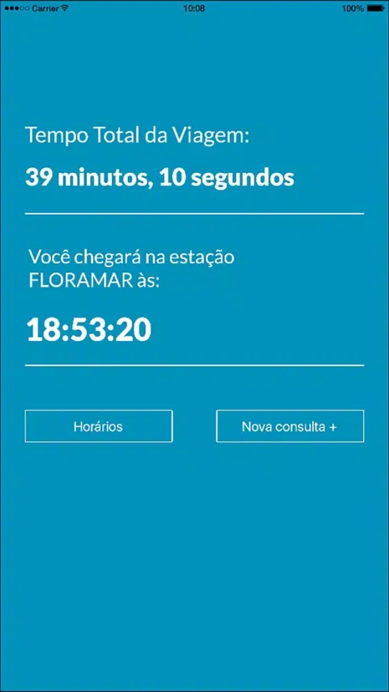 Capturas de tela do Metrô BH - Destinos, horários e tempo de viagem.