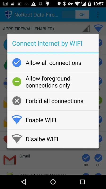 Capturas de tela do NoRoot Data Firewall